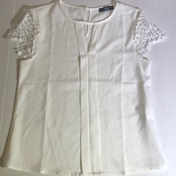 SHEIN Tops - Keyhole White Blouse with Lace Sleeves